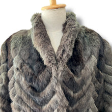 Load image into Gallery viewer, Chevron-Patterned Rabbit Fur Coat with Mossy Undertones