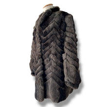 Load image into Gallery viewer, Chevron-Patterned Rabbit Fur Coat with Mossy Undertones
