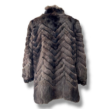Load image into Gallery viewer, Chevron-Patterned Rabbit Fur Coat with Mossy Undertones