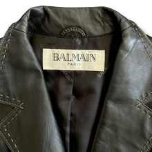 Load image into Gallery viewer, Vintage Balmain Paris Black Leather Blazer with Topstitch Detail