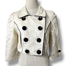 Load image into Gallery viewer, Vero Moda White Pearl Sheen Cropped Leather Jacket with Black Piping β New with Tags