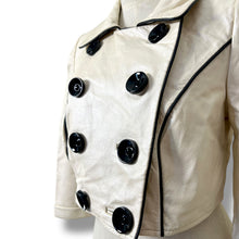 Load image into Gallery viewer, Vero Moda White Pearl Sheen Cropped Leather Jacket with Black Piping β New with Tags