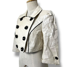 Load image into Gallery viewer, Vero Moda White Pearl Sheen Cropped Leather Jacket with Black Piping β New with Tags
