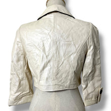 Load image into Gallery viewer, Vero Moda White Pearl Sheen Cropped Leather Jacket with Black Piping β New with Tags