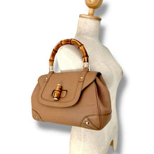 Load image into Gallery viewer, Gucci Bamboo Top Handle Bag in Taupe Pebbled Leather