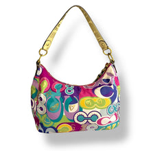 Load image into Gallery viewer, Coach Poppy Glam Hobo – Multicolour Icon Print w/ Gold Trim (late 2000s)