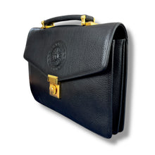 Load image into Gallery viewer, 90's Gianni Versace Black Leather Medusa Briefcase with Gold Hardware