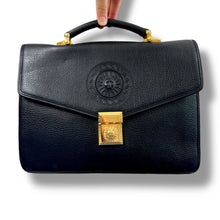 Load image into Gallery viewer, 90's Gianni Versace Black Leather Medusa Briefcase with Gold Hardware