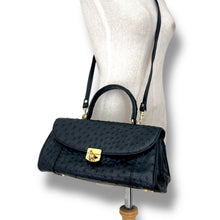 Load image into Gallery viewer, Vintage Ostrich Leather East–West Bag with Gold-Tone Hardware