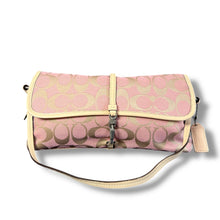 Load image into Gallery viewer, Vintage Coach Signature Pink & Gold Jacquard Shoulder Bag with Cream Leather Trim