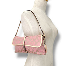 Load image into Gallery viewer, Vintage Coach Signature Pink & Gold Jacquard Shoulder Bag with Cream Leather Trim