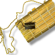 Load image into Gallery viewer, Vintage Scheilan Firenze Gold-Tone Metal Evening Clutch with Rhinestone Detail – Made in Italy, c.1970s–1980s