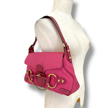 Load image into Gallery viewer, Vintage Gucci GG Canvas Horsebit Shoulder Bag in Pink, Tom Ford Era (c. early 2000s)