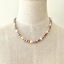 Load image into Gallery viewer, Vintage Multicolour Freshwater Pearl Necklace with Blue Stone Clasp