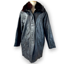 Load image into Gallery viewer, Vintage Black Leather Coat with Fur Collar