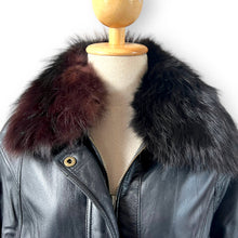 Load image into Gallery viewer, Vintage Black Leather Coat with Fur Collar