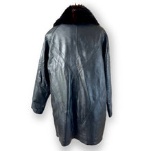 Load image into Gallery viewer, Vintage Black Leather Coat with Fur Collar