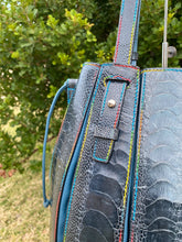 Load image into Gallery viewer, Via La Moda Fern Handbag – Glossy Navy Ostrich Leg Leather (Rare Colorway)