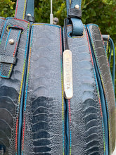 Load image into Gallery viewer, Via La Moda Fern Handbag – Glossy Navy Ostrich Leg Leather (Rare Colorway)