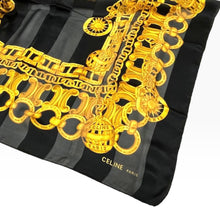 Load image into Gallery viewer, Vintage Céline Paris Black & Gold Chain Silk Scarf