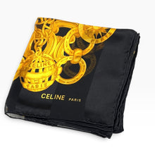 Load image into Gallery viewer, Vintage Céline Paris Black & Gold Chain Silk Scarf