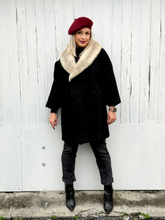 Load image into Gallery viewer, Vintage Black Persian Lamb Coat with Pale Mink Collar