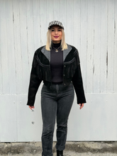Load image into Gallery viewer, Vintage Black Suede & Leather Fringe Jacket by Wilsons