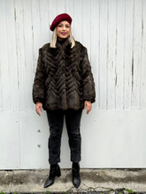 Load image into Gallery viewer, Chevron-Patterned Rabbit Fur Coat with Mossy Undertones