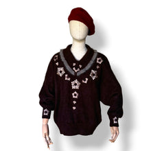 Load image into Gallery viewer, Vintage Chocolate Brown Angora Embellished Jersey
