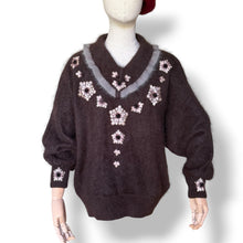 Load image into Gallery viewer, Vintage Chocolate Brown Angora Embellished Jersey

