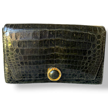 Load image into Gallery viewer, Vintage Crocodile Leather Clutch with Suede Interior and Unique Clasp
