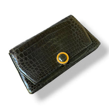 Load image into Gallery viewer, Vintage Crocodile Leather Clutch with Suede Interior and Unique Clasp
