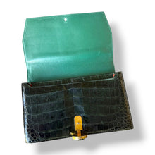 Load image into Gallery viewer, Vintage Crocodile Leather Clutch with Suede Interior and Unique Clasp
