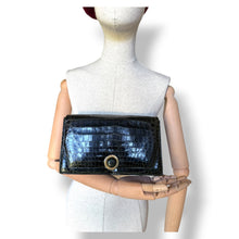 Load image into Gallery viewer, Vintage Crocodile Leather Clutch with Suede Interior and Unique Clasp
