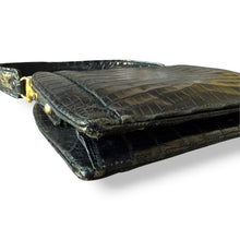 Load image into Gallery viewer, Vintage Black Crocodile Kiss Lock Handbag
