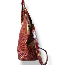 Load image into Gallery viewer, Vintage Rust Red Croc Embossed Leather Dome Bag
