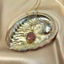 Load image into Gallery viewer, Vintage Gold-Tone Necklace with Pink Marbled Cabochon
