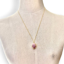 Load image into Gallery viewer, Vintage Gold-Tone Necklace with Pink Marbled Cabochon
