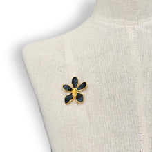 Load image into Gallery viewer, Vintage Black Enamel &amp; Gold-Tone Floral Brooch
