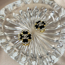 Load image into Gallery viewer, Chanel-Inspired Black Camellia Crystal Clip-On Earrings
