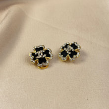 Load image into Gallery viewer, Chanel-Inspired Black Camellia Crystal Clip-On Earrings
