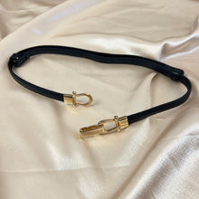 Load image into Gallery viewer, Vintage Black Leather Belt with Gold-Tone Clasp
