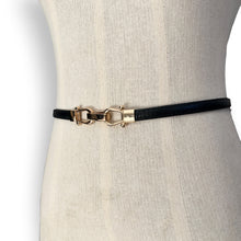 Load image into Gallery viewer, Vintage Black Leather Belt with Gold-Tone Clasp
