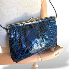 Load image into Gallery viewer, Vintage Blue Snakeskin Shoulder Bag
