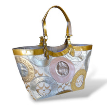 Load image into Gallery viewer, Vintage Coach Signature Patchwork Metallic Tote Bag
