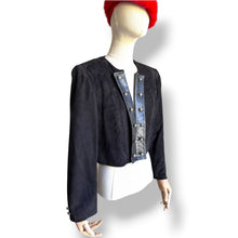 Load image into Gallery viewer, Vintage Cropped Suede Jacket with Leather Trim
