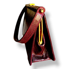 Load image into Gallery viewer, Vintage Burgundy Lizard Skin Top Handle Bag
