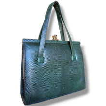 Load image into Gallery viewer, Vintage Emerald Green Lizard Leather Frame Handbag
