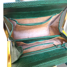 Load image into Gallery viewer, Vintage Emerald Green Lizard Leather Frame Handbag
