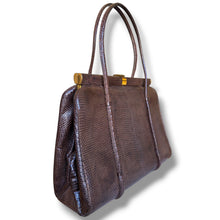 Load image into Gallery viewer, Vintage Brown Lizard Leather Frame Handbag

